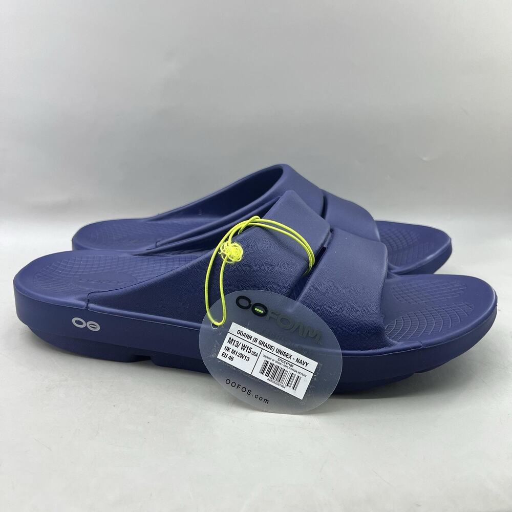 Oofos OOahh Recovery Slide Sandals Men Size 13 Navy Blue Comfort Slip On Shoes